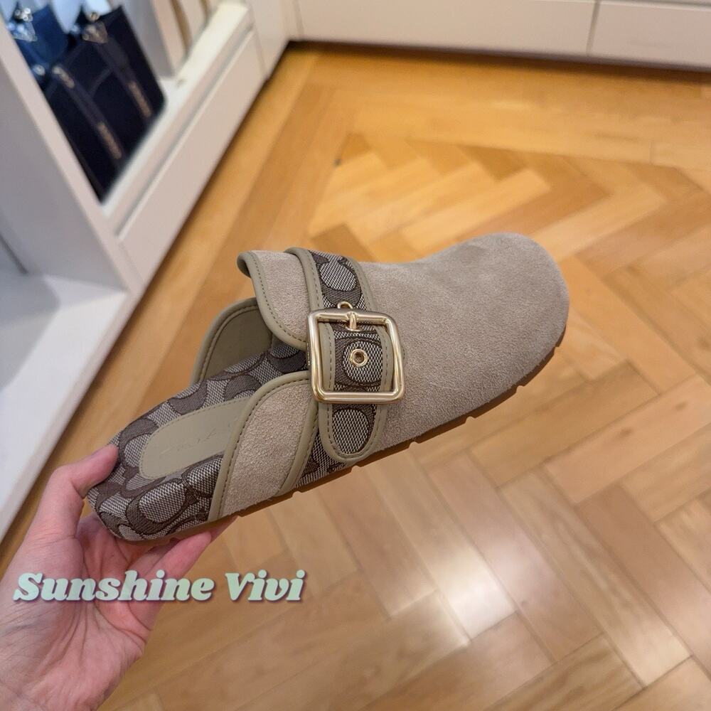 NWT Coach Woman's Archival Buckle Clog Shoes Oat Suede Signature CCO05 size 5 - Picture 2 of 5